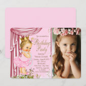 Invitation Princesse Tutu Pearl rose et or fête d'anniversair (Devant / Derrière)