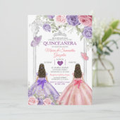Invitation Princesse Twin Argent Violet Et Rose Quinceañera (Debout devant)