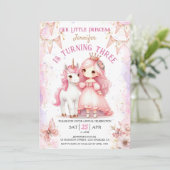 Invitation Princesse Unicorn 3e anniversaire fille rose (Debout devant)