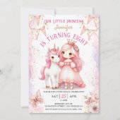 Invitation Princesse Unicorn 8e anniversaire Girl Pink Invita (Devant)