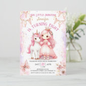 Invitation Princesse Unicorn 8e anniversaire Girl Pink Invita (Debout devant)