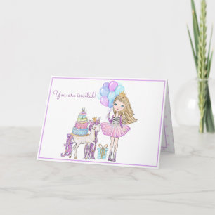 Invitation Princesse Unicorn Moderne fille aquarelle Annivers