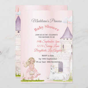 Invitation Princesse Unicorn rose bébé fille Douche