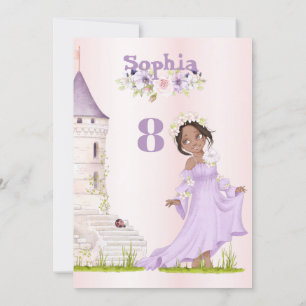 Invitation Princesse Unicorne cheveux foncé pourpre âge Anniv