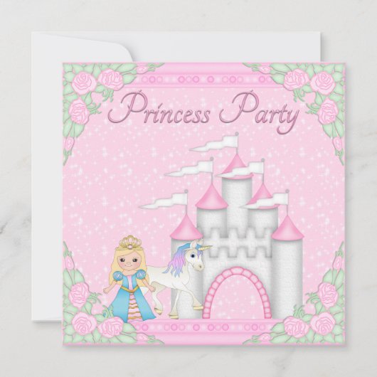 Invitation Princesse, Unicorne et Castle Pink Princess Party (Devant)