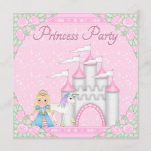 Invitation Princesse, Unicorne et Castle Pink Princess Party