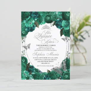 Invitation Princesse verte Tiara Butterfly Quinceanera