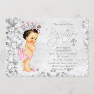 Invitation Princesse vintage Baptême rose et gris