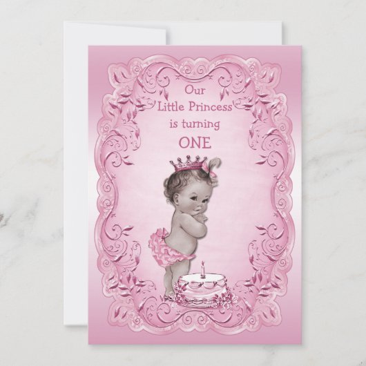 Invitation Princesse Vintage rose 1er anniversaire (Devant)