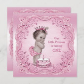 Invitation Princesse Vintage rose 1er anniversaire (Devant / Derrière)