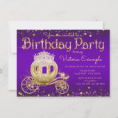 Invitation Princesse violette et or fête d'anniversaire (Devant)