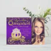 Invitation Princesse violette et or Photo Quinceanera (Debout devant)