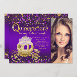 Invitation Princesse violette et or Photo Quinceanera