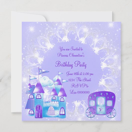 Invitation Princesse violette fête d'anniversaire (Dos)