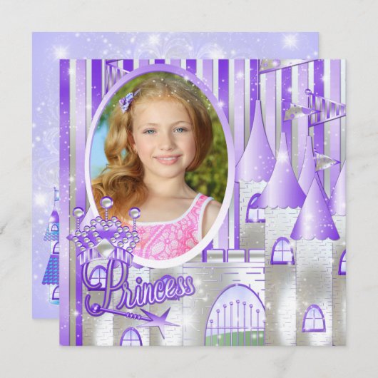 Invitation Princesse violette fête d'anniversaire (Devant / Derrière)