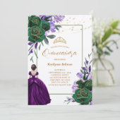Invitation Princesse violette Floral Quinceañera (Debout devant)
