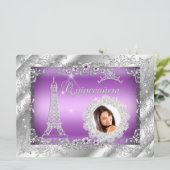 Invitation Princesse violette Quinceanera Silver Photo BIG (Debout devant)