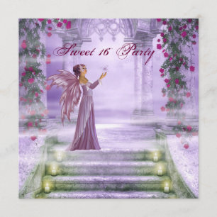 Invitation Princesse violette Rose rouge Sweet 16 Party