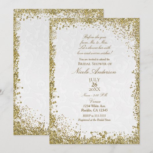 Invitation Princesse White Damask Storybook Fête des mariées (Devant / Derrière)