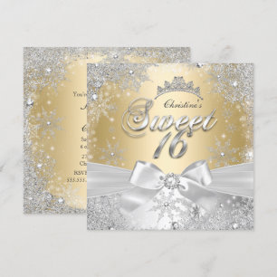 Invitation Princesse Winter Wonderland Gold Sweet 16 Fête