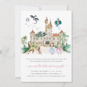 Invitation Princesses, Chevaliers & Dragons Fête d'anniversai