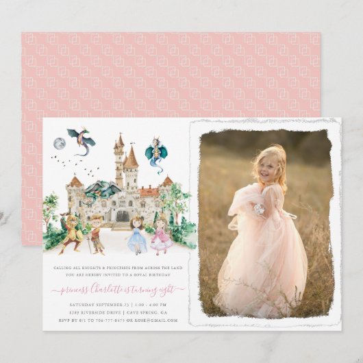 Invitation Princesses, Chevaliers et Dragons Fairy Tale Anniv (Devant / Derrière)