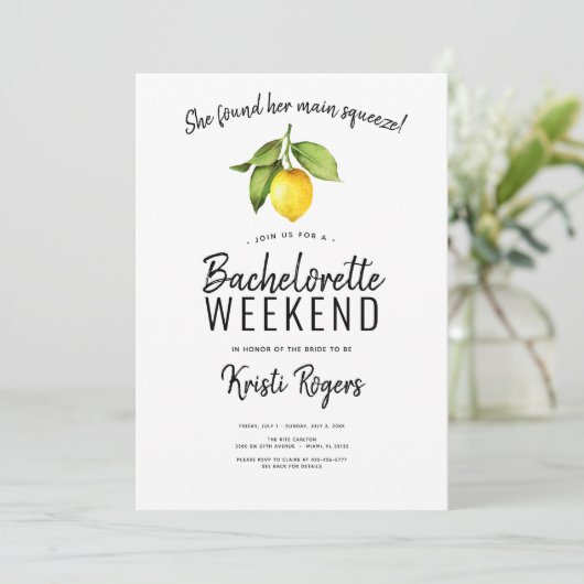 Invitation Principal Squeeze Lemon Bachelorette Week-end Itin (Debout devant)