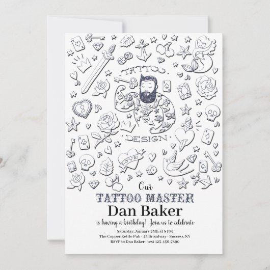 Invitation principale d'anniversaire de tatouage (Devant)