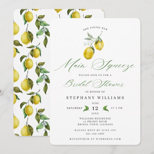 Invitation principale de la douche nuptiale Squeez (Devant / Derrière)