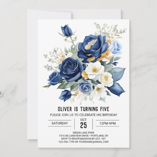 Invitation Printable Floral Bleu Anniversaire (Devant)