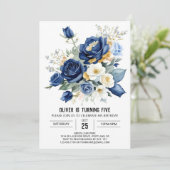 Invitation Printable Floral Bleu Anniversaire (Debout devant)