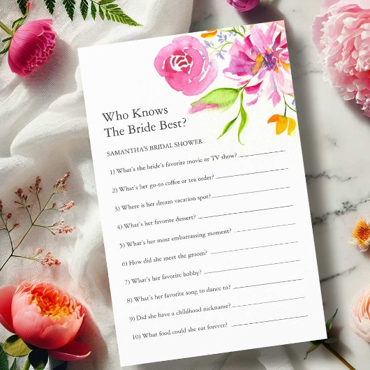 Invitation Printable Floral Bridal Shower Questions Game