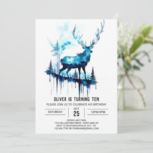 Invitation Printable Forest Stag Anniversaire (Debout devant)