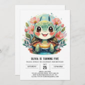 Invitation Printable Fun Turtle Girl Anniversaire (Devant / Derrière)