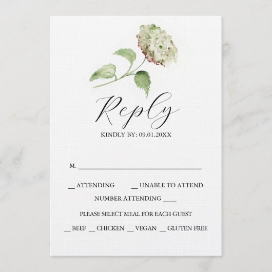 Invitation Printable Hydrangea Wedding RSVP Cards (Devant)
