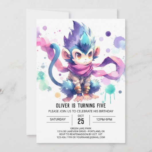 Invitation Printable Joyeux Singe Anniversaire (Devant)