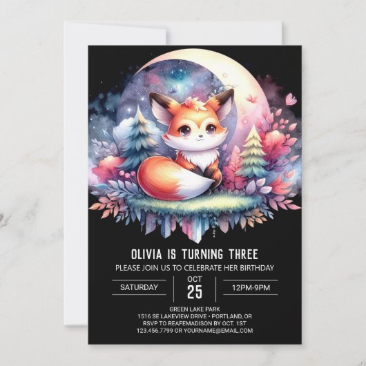Invitation Printable Nature Fox Anniversaire (Devant)