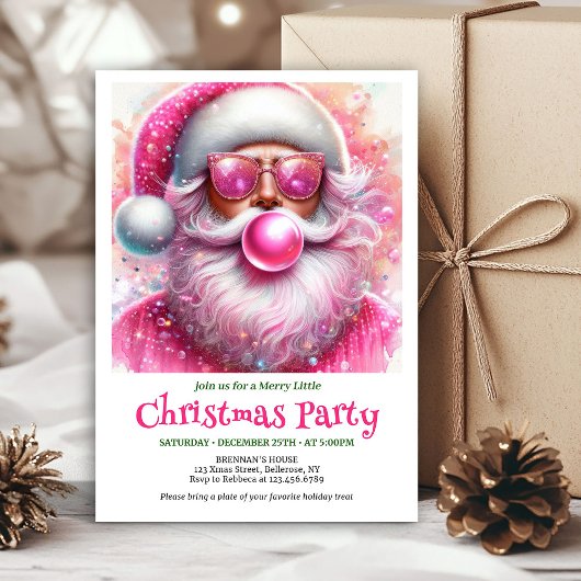 Invitation Printable Pink Santa Bubble Gum Funny Christmas 