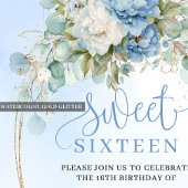 Invitation Printable Script Dusty Blue Floral Sweet 16 Invite