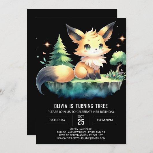 Invitation Printable Sweet Fox Anniversaire (Devant / Derrière)