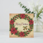 Invitation Printable Vintage Noël Poinsettia Wreath (Debout devant)