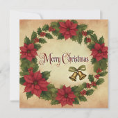 Invitation Printable Vintage Noël Poinsettia Wreath (Devant)