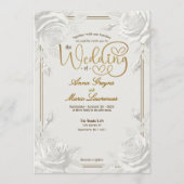Invitation Printed Embossed White Rose Faux Gold Wedding  (Devant)