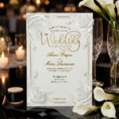 Invitation Printed Embossed White Rose Faux Gold Wedding