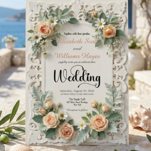 Invitation Printed Ivory-Tone Floral Formal Wedding