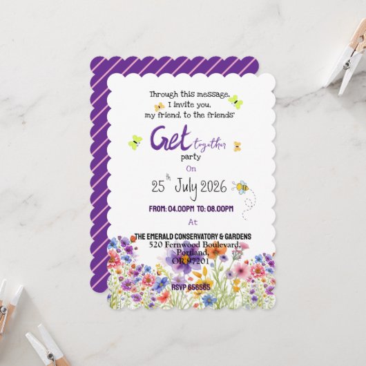 Invitation Printemps avec du violet (Devant/Arrière en situation)