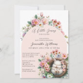 Invitation Printemps Blush Pink floral lapin bébé fille Douch (Devant)