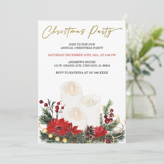 Invitation Printemps de Noël rouge et or (Debout devant)