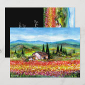 Invitation PRINTEMPS EN TOSCANE, rouge rose jaune bleu vif (Devant / Derrière)