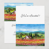 Invitation PRINTEMPS EN TOSCANE, rouge vif bleu rose jaune (Devant / Derrière)